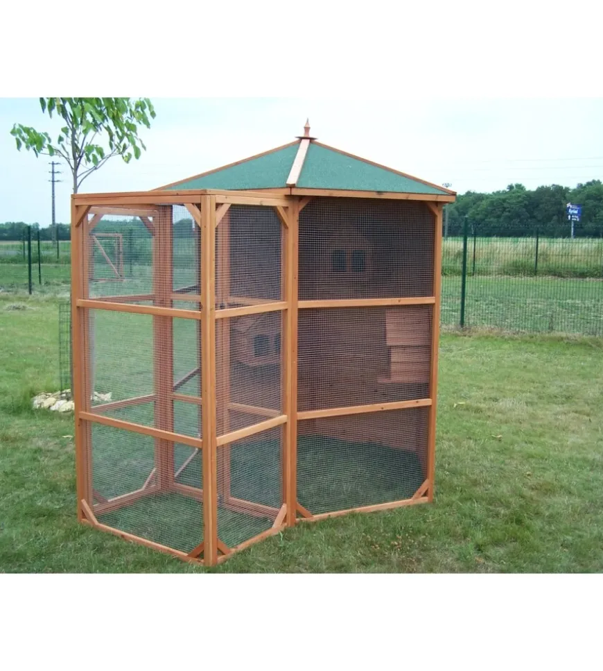 Voliera esagonale da esterno in legno habrita "po h 23" 235x235x238 cm