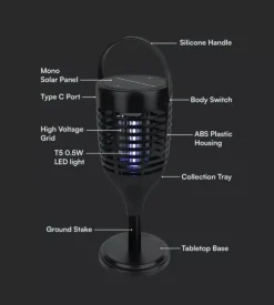 Zanzariera elettrica solare ricaricabile vtac nero 1,3w