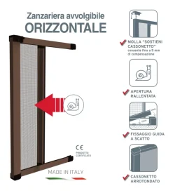 Zanzariera orizzontale per porta finestra con frizione "roto" marrone 160x250 cm