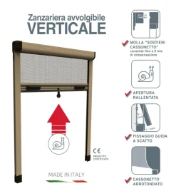 Zanzariera verticale avvolgibile "roto" bronzo 160x170 cm